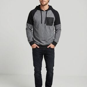 Gray and Black Pullover Hoodie with Chest Pocket, See Photo